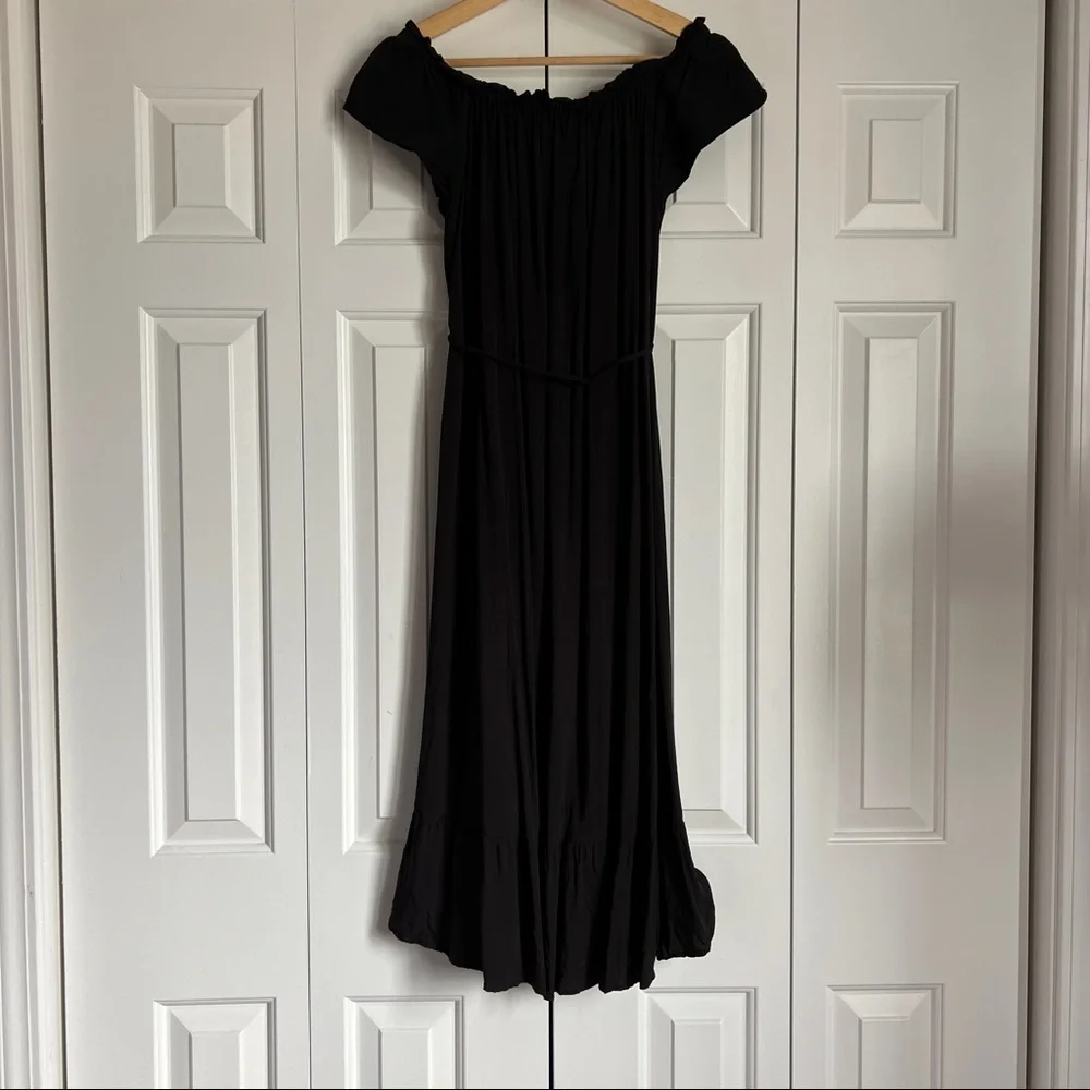 LOFT Petite Off The Shoulder Button Down Midi Dress - Black, PM - Picture 3 of 7